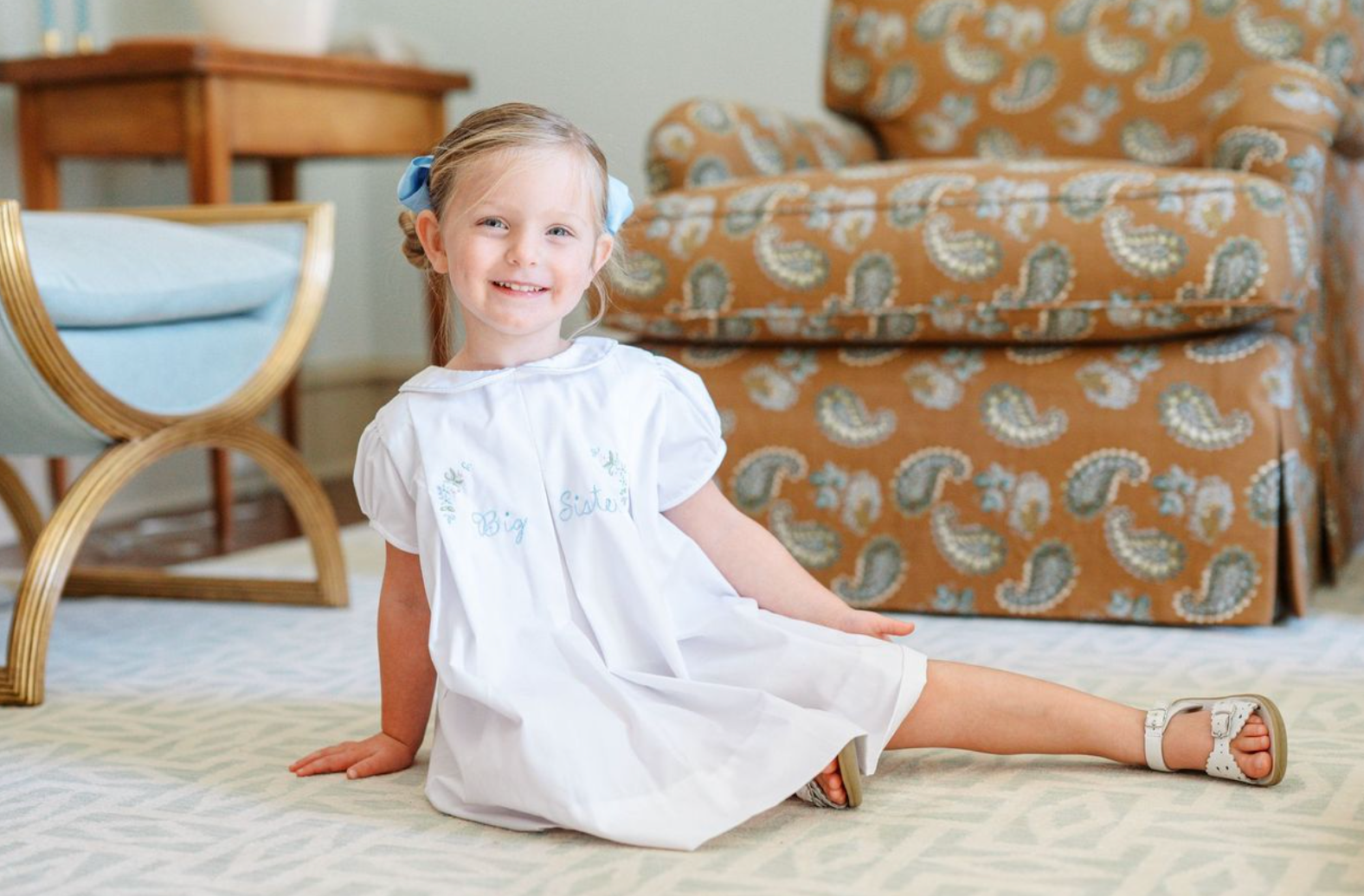 White with Blue Big Sister Dress from Anderson Parker