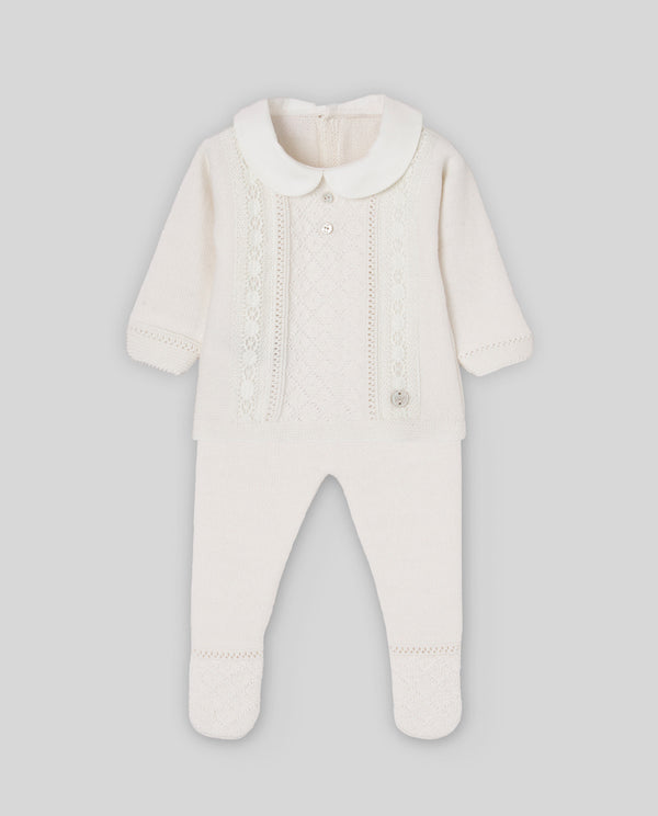 Knit Sweater + Legging Set w/ Collar - Cream/Cream