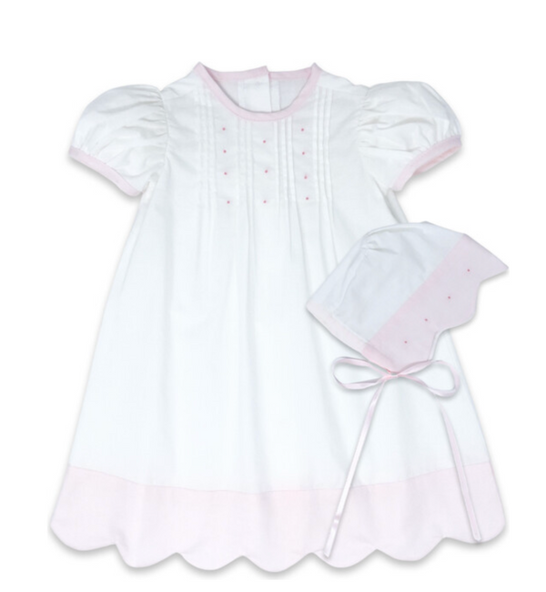 1956 Batiste Scallop Trim Daygown Set, Blessings White & Pink from Anderson Parker