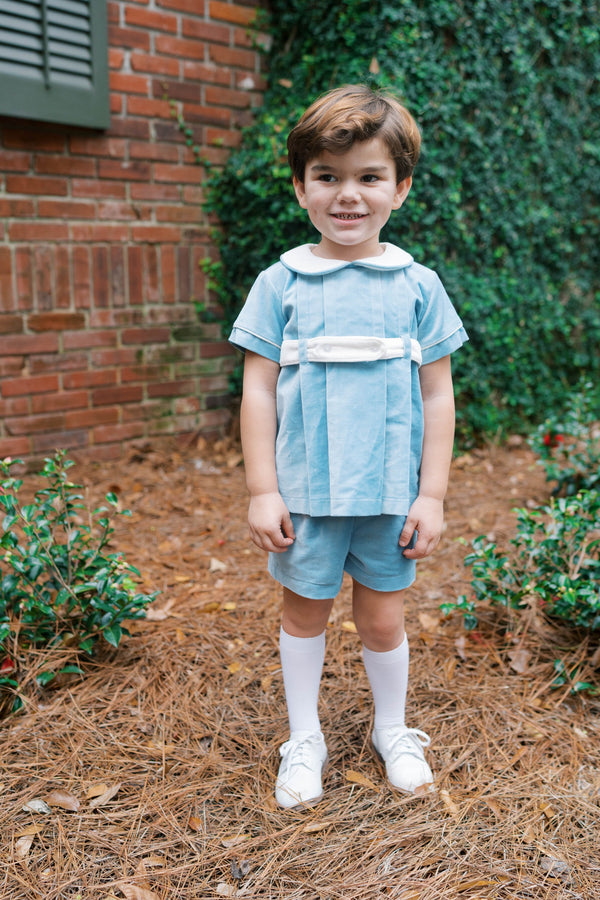 BEAUFORT BLUE VELVET, WINTER WHITE VELVET COLLAR BLOOMER SET from Anderson Parker