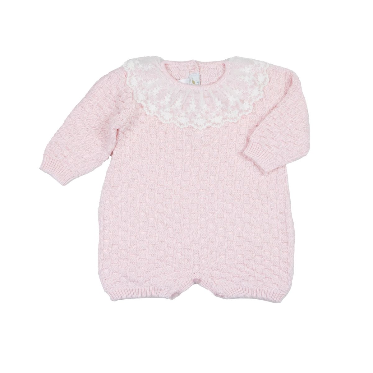 Baby Girl Basketweave Knit Romper with Lace Collar — Pink from Anderson Parker