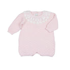 Baby Girl Basketweave Knit Romper with Lace Collar — Pink from Anderson Parker