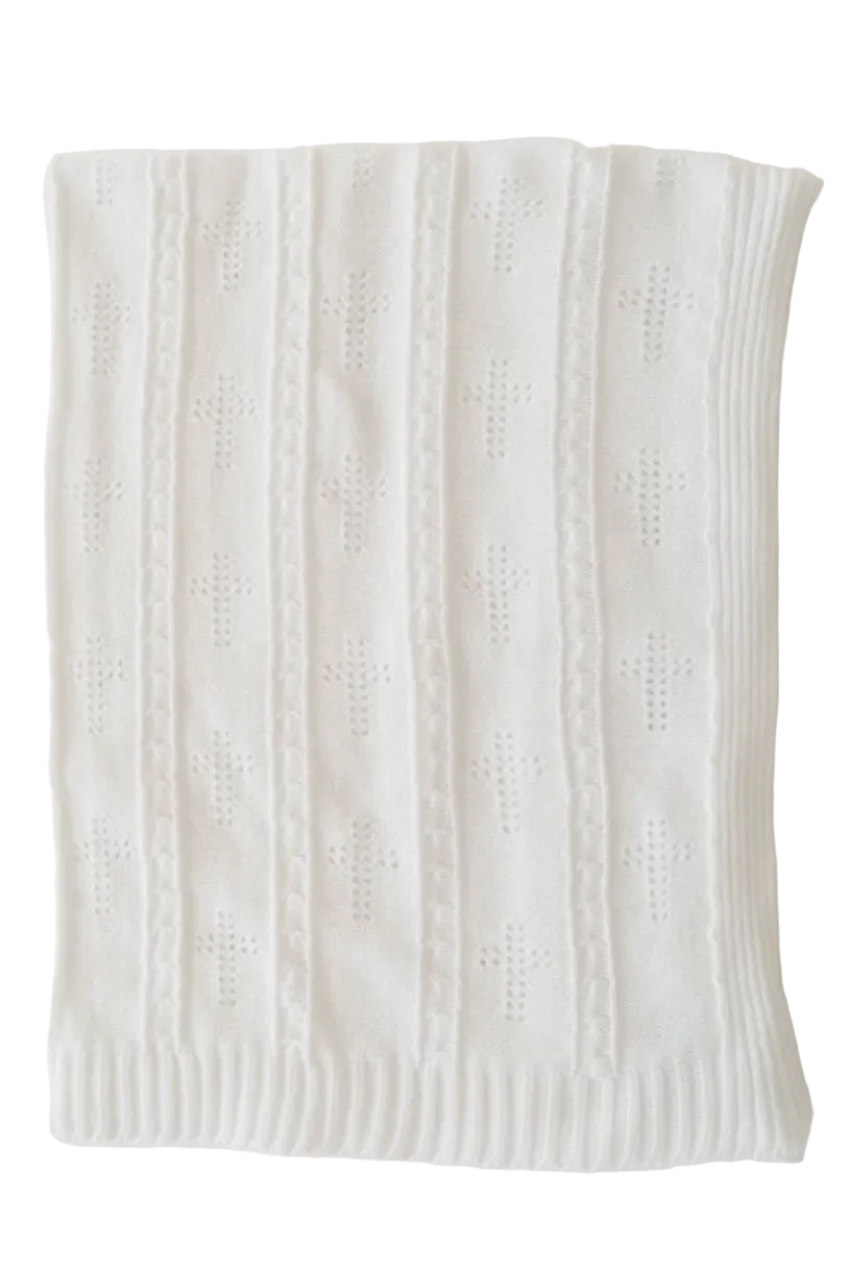 Bailey Baby Blanket - Worth Avenue White with Crosses from Anderson Parker