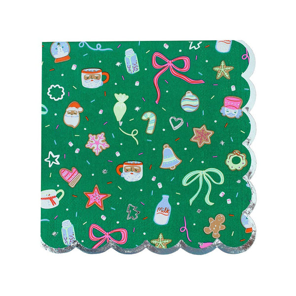 Baking Spirits Bright Dark Green Scalloped Large Napkins from Anderson Parker