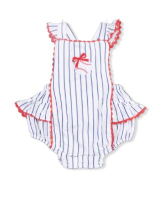 Baseball Stripe - Ric Rac Ruffle Sunsuit from Anderson Parker