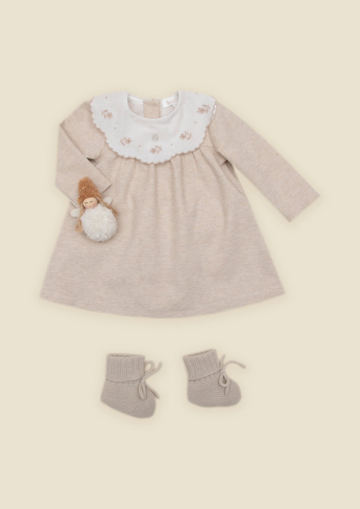 Beige Dress with Embroidered Collar from Anderson Parker