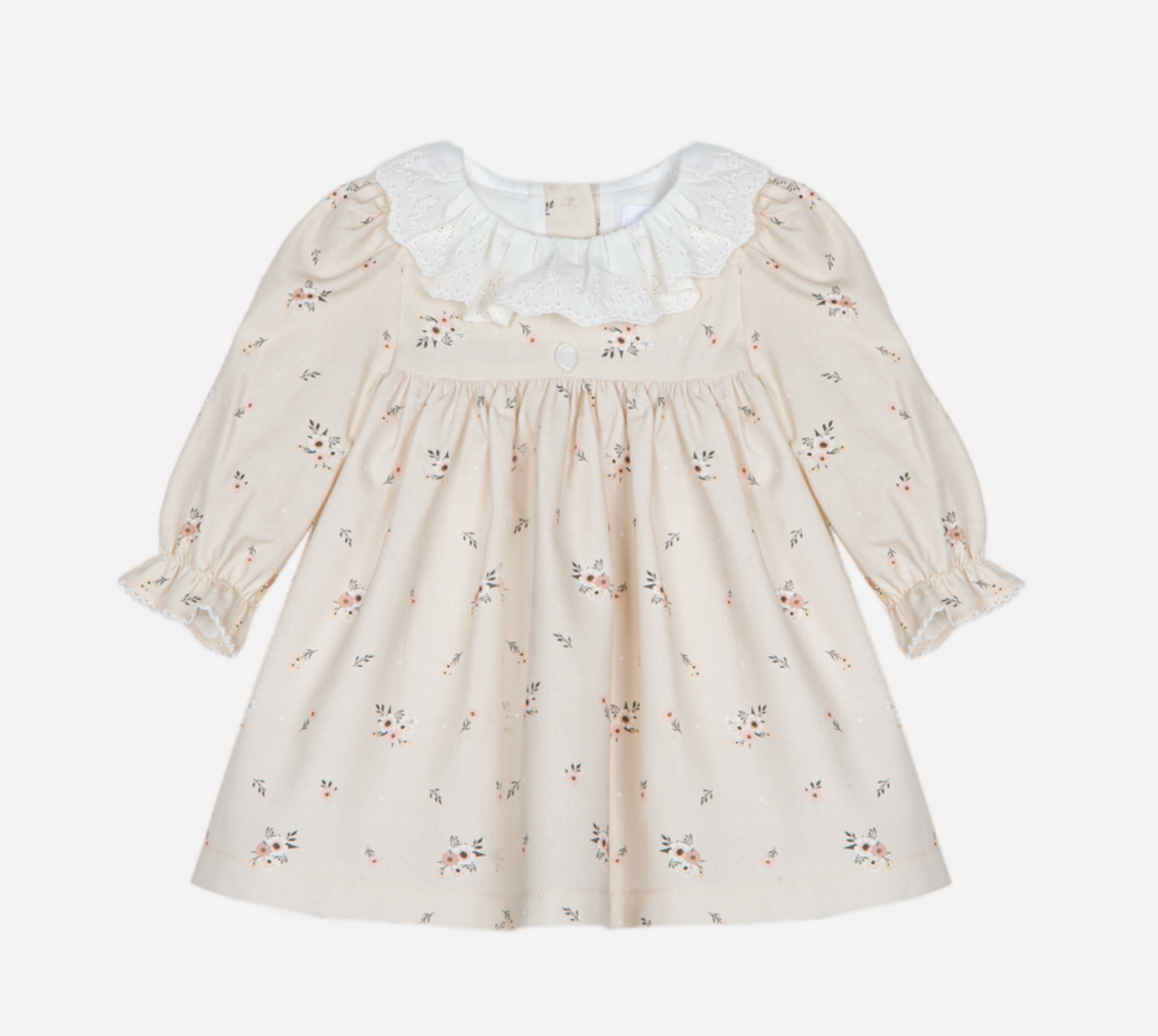 Beige viyella dress with lace collar from Anderson Parker