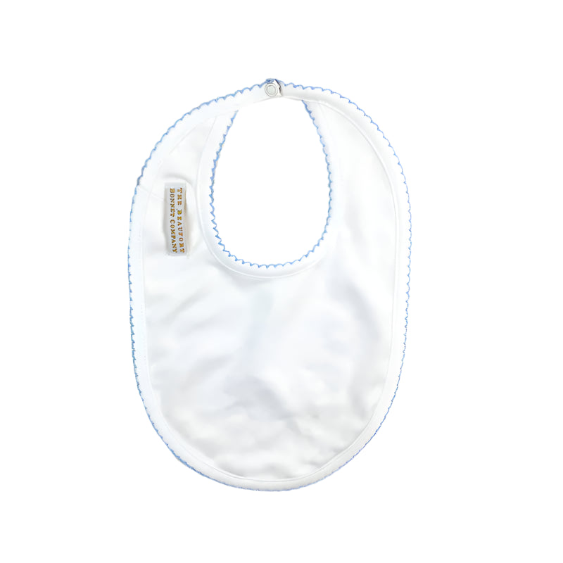 Bellyful Bib - Worth Avenue White with Buckhead Blue Picot Trim from Anderson Parker