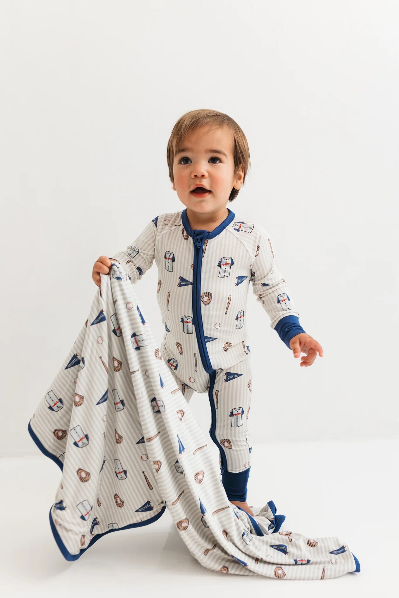 Blue Baseball Zipper Romper from Anderson Parker