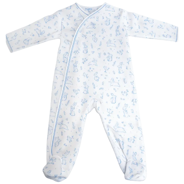 Blue Bunny Toile Crossover Footie from Anderson Parker