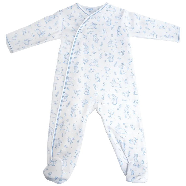 Blue Bunny Toile Crossover Footie from Anderson Parker