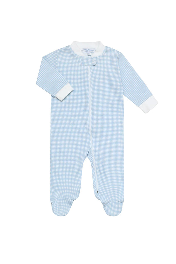 Blue Gingham Zipper Footie from Anderson Parker