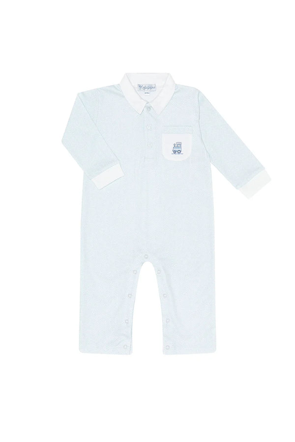 Blue Herringbone Embroidered Playsuit - Train from Anderson Parker