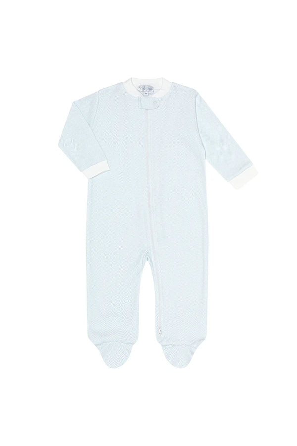 Blue Herringbone Zipper Footie from Anderson Parker