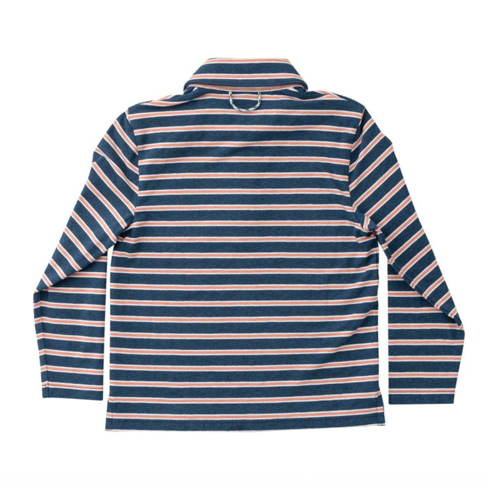 Boys Long Sleeve Too Cool for School Polo - Dark Denim Crabapple Stripe from Anderson Parker