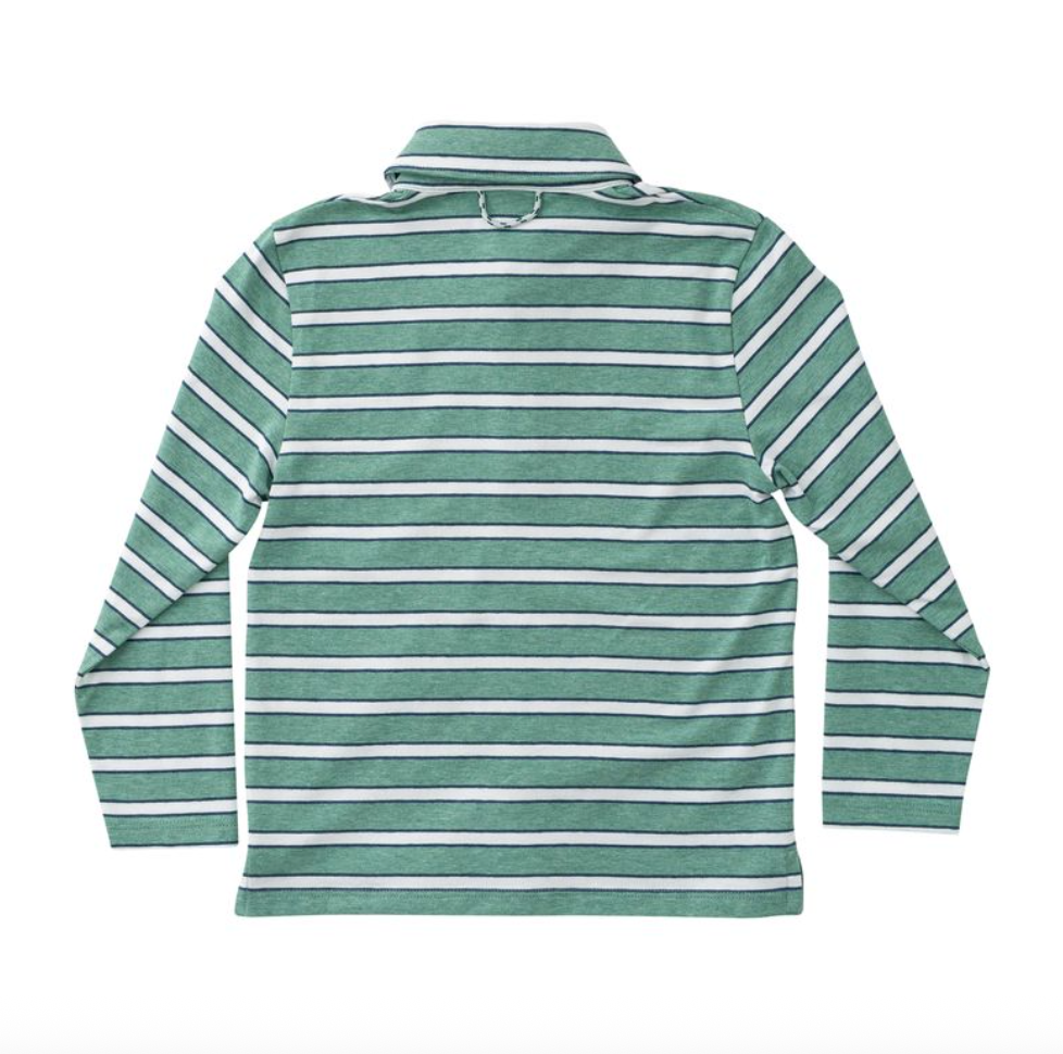 Boys Long Sleeve Too Cool for School Polo - Frosty Spruce Dark Denim Stripe from Anderson Parker