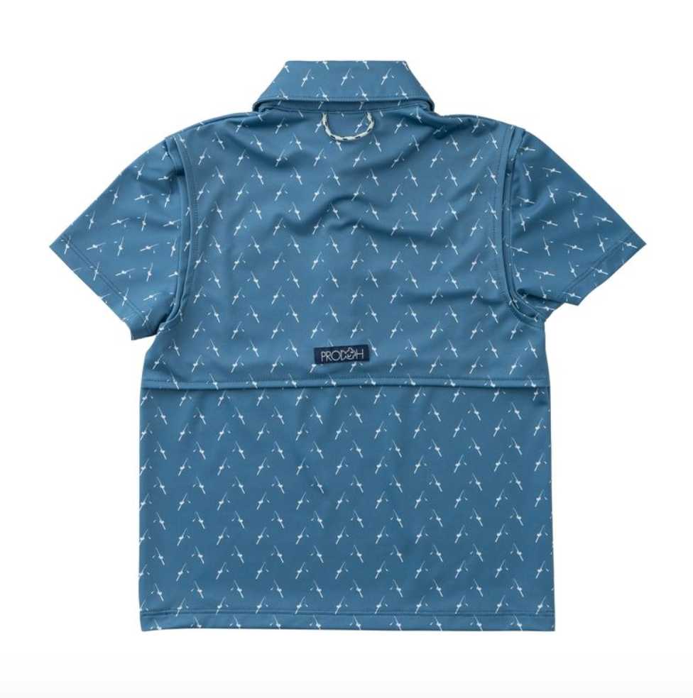 Boys Pro Performance Polo - Copen Blue Fishing Rod Print from Anderson Parker