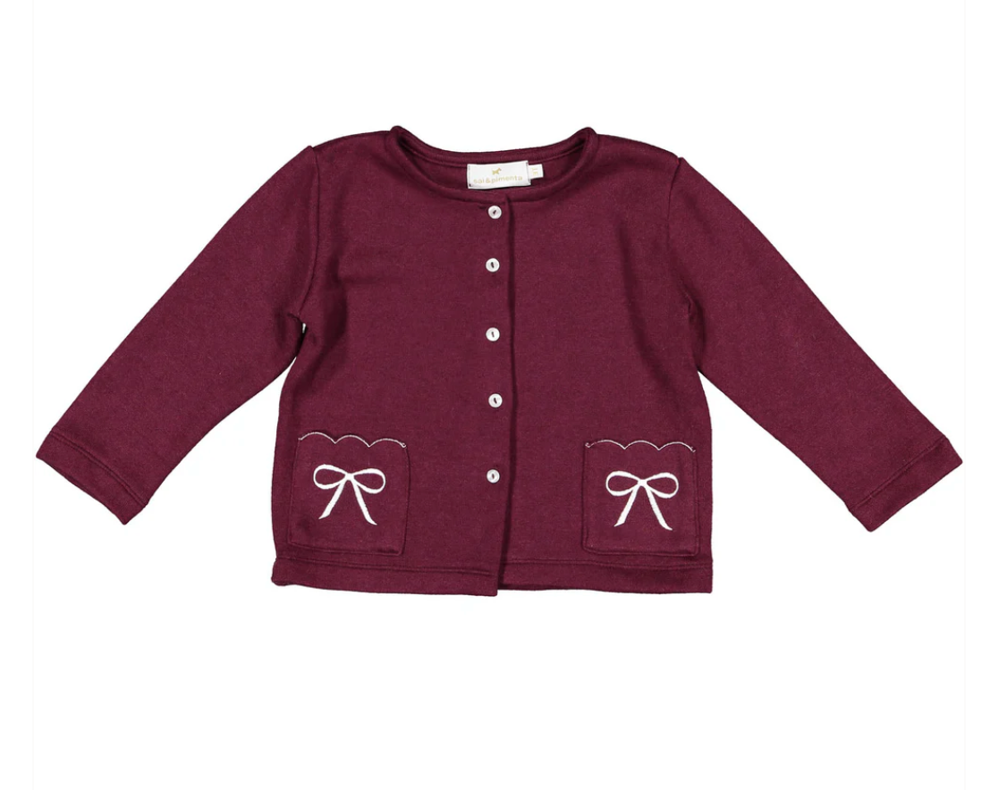 Burgundy Pocket Bows Cardigan from Anderson Parker