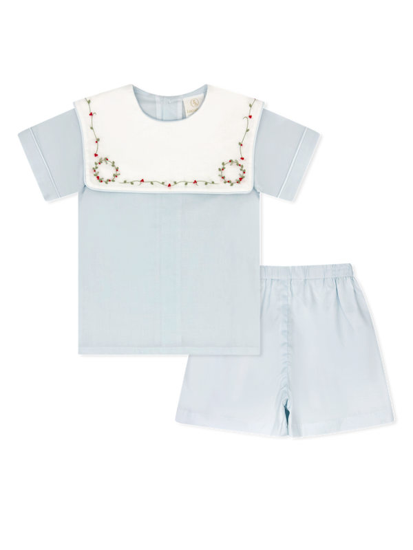 CHRISTIAN SHORT SET BLESSINGS BLUE BATISTE, HOLLY EMBROIDERY from Anderson Parker