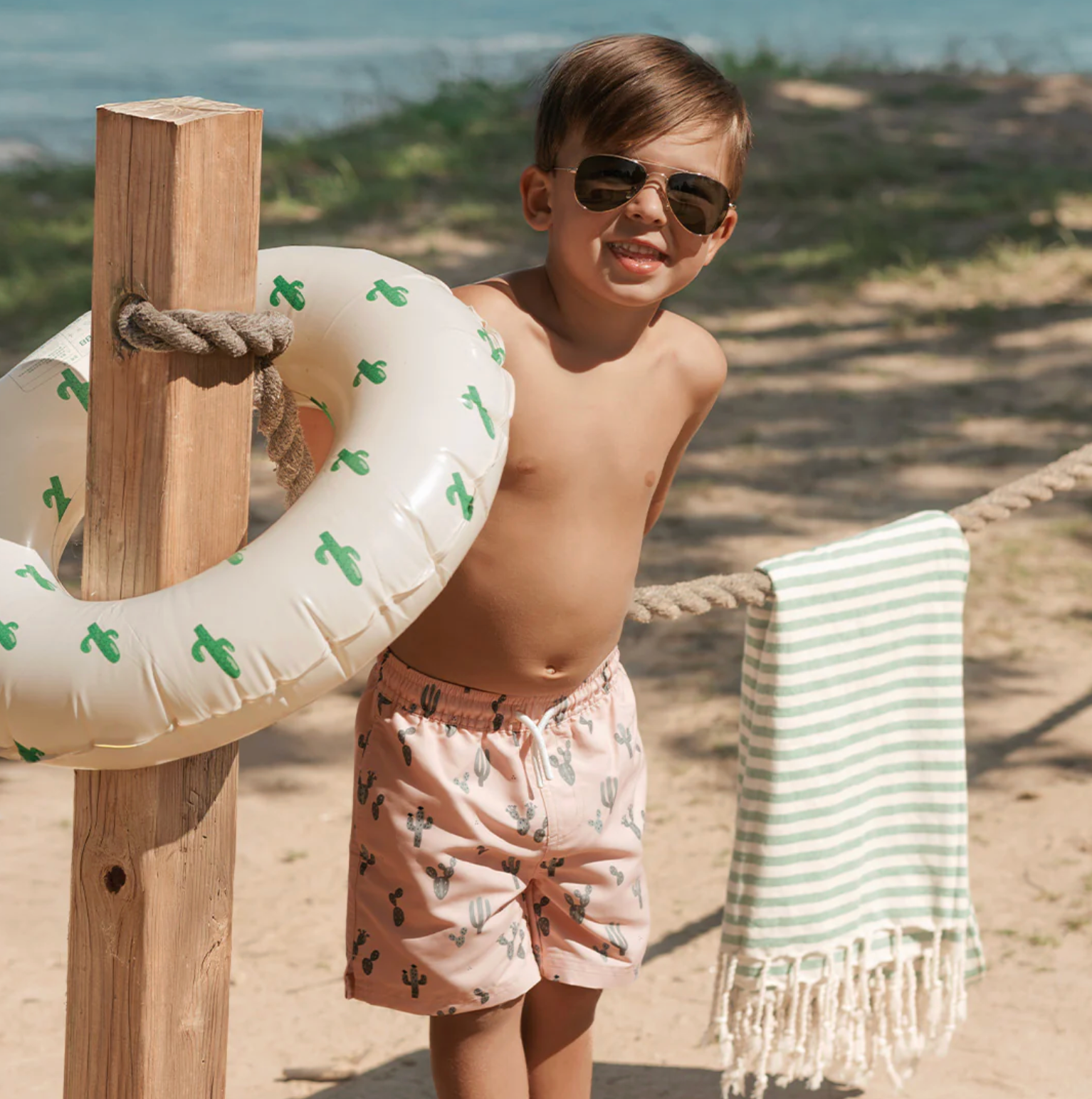 Cactus Print on Coral Swim Trunks from Anderson Parker