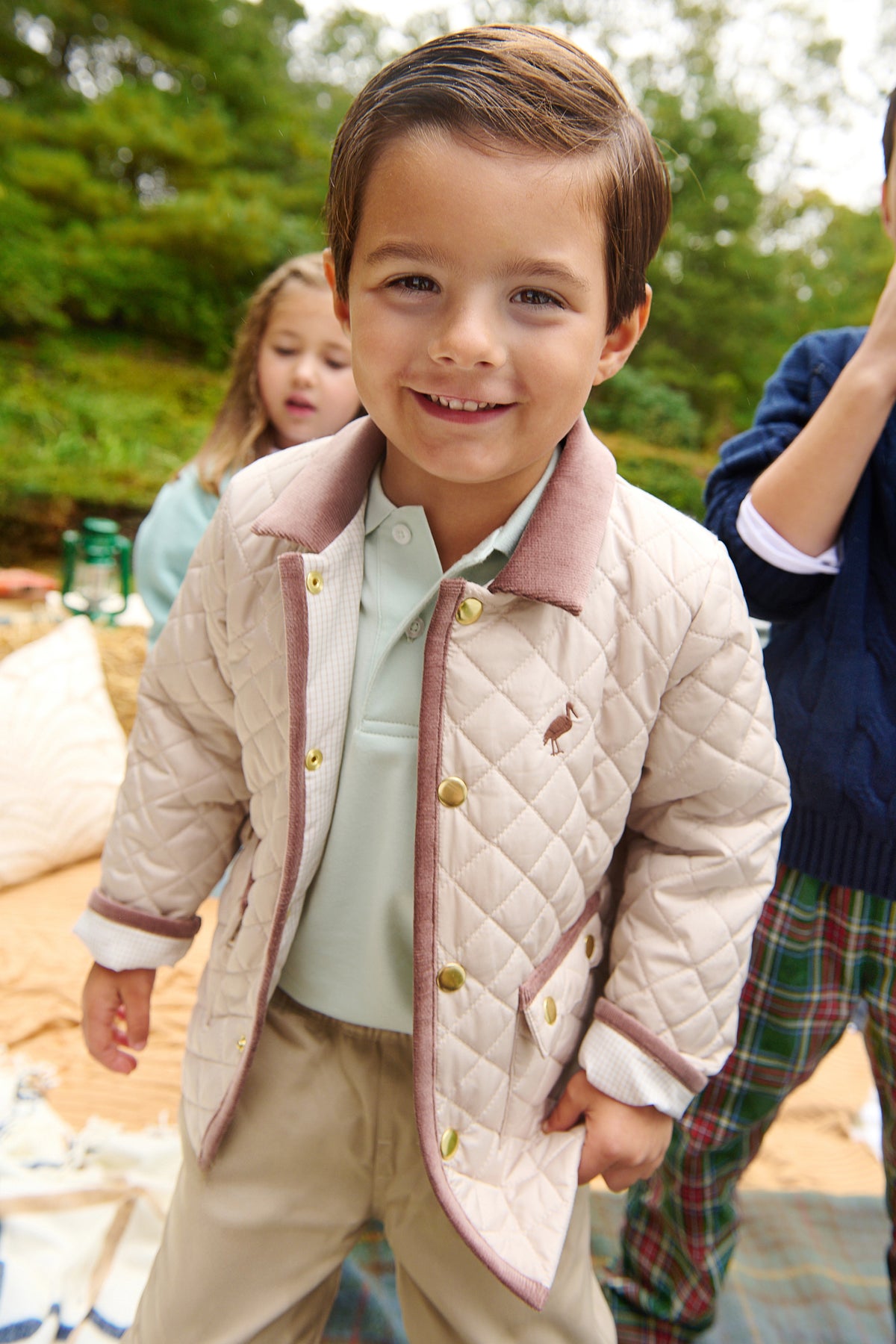 Caldwell Quilted Coat - Keeneland Khaki/Gray Bay Brown from Anderson Parker
