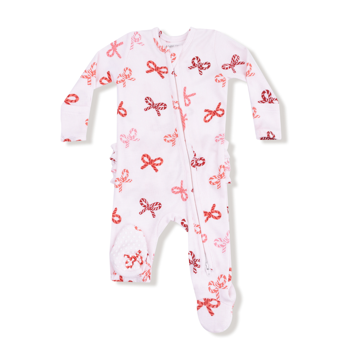 Candy Cane Bows - 2 Way Zipper Ruffle Back Footie from Anderson Parker