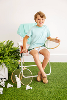Carter Crewneck - Turks Teal Stripe with Turks Teal Stork from Anderson Parker