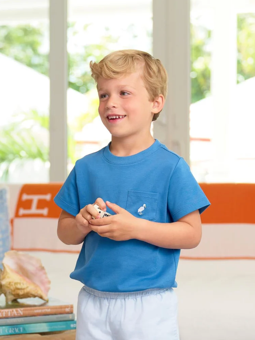 Carter Crewneck - Wood Boat Blue with Multicolor Stork from Anderson Parker