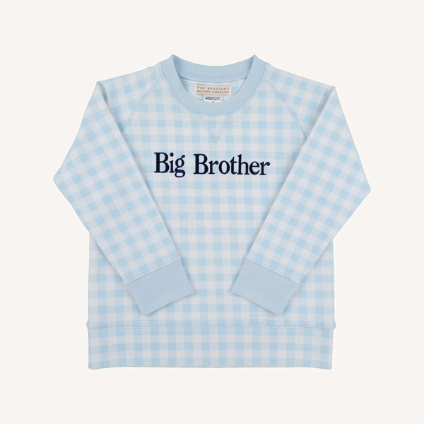 Cassidy Comfy Crewneck - Boys - French Terry - Buckhead Blue Gingham/Buckhead Blue/Nantucket Navy/Big Brother from Anderson Parker