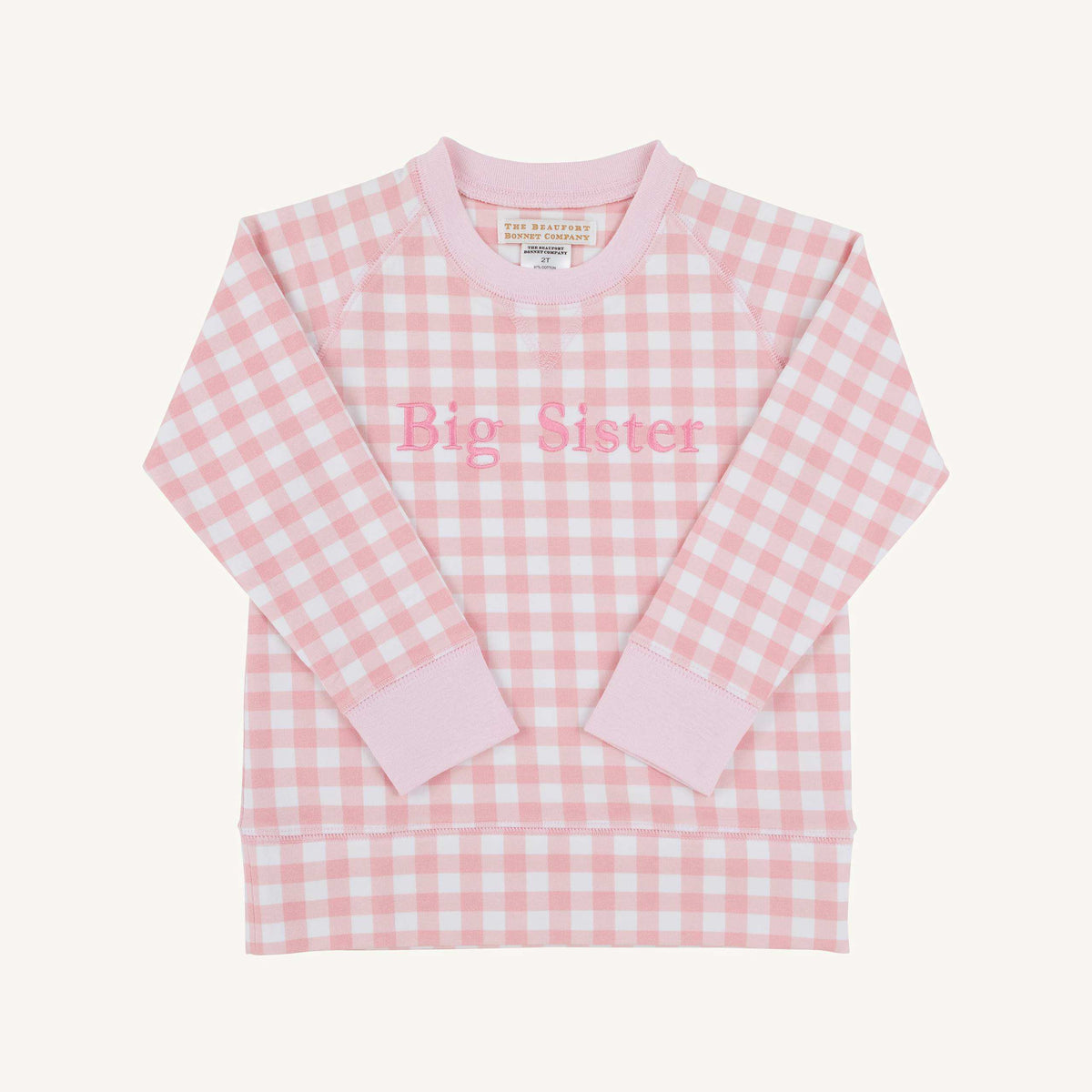 Cassidy Comfy Crewneck - Girls - French Terry - Palm Beach Pink Gingham/Palm Beach Pink/Hamptons Hot Pink/Big Sister from Anderson Parker