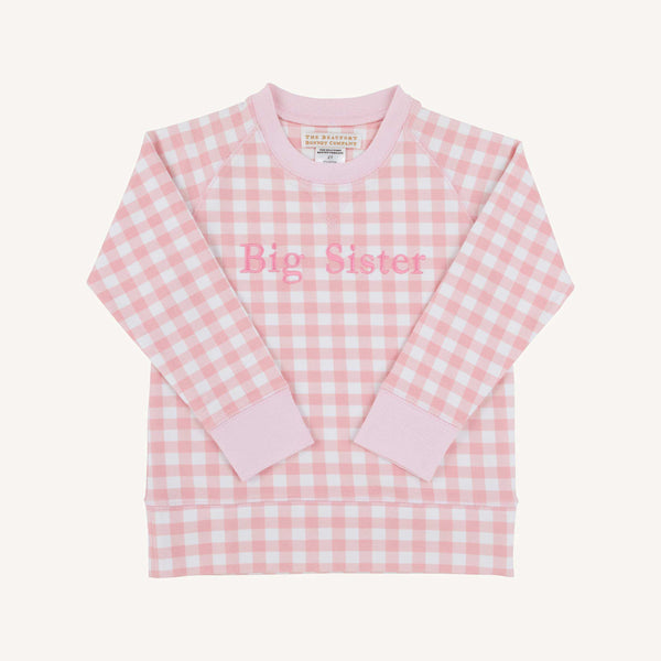 Cassidy Comfy Crewneck - Girls - French Terry - Palm Beach Pink Gingham/Palm Beach Pink/Hamptons Hot Pink/Big Sister from Anderson Parker