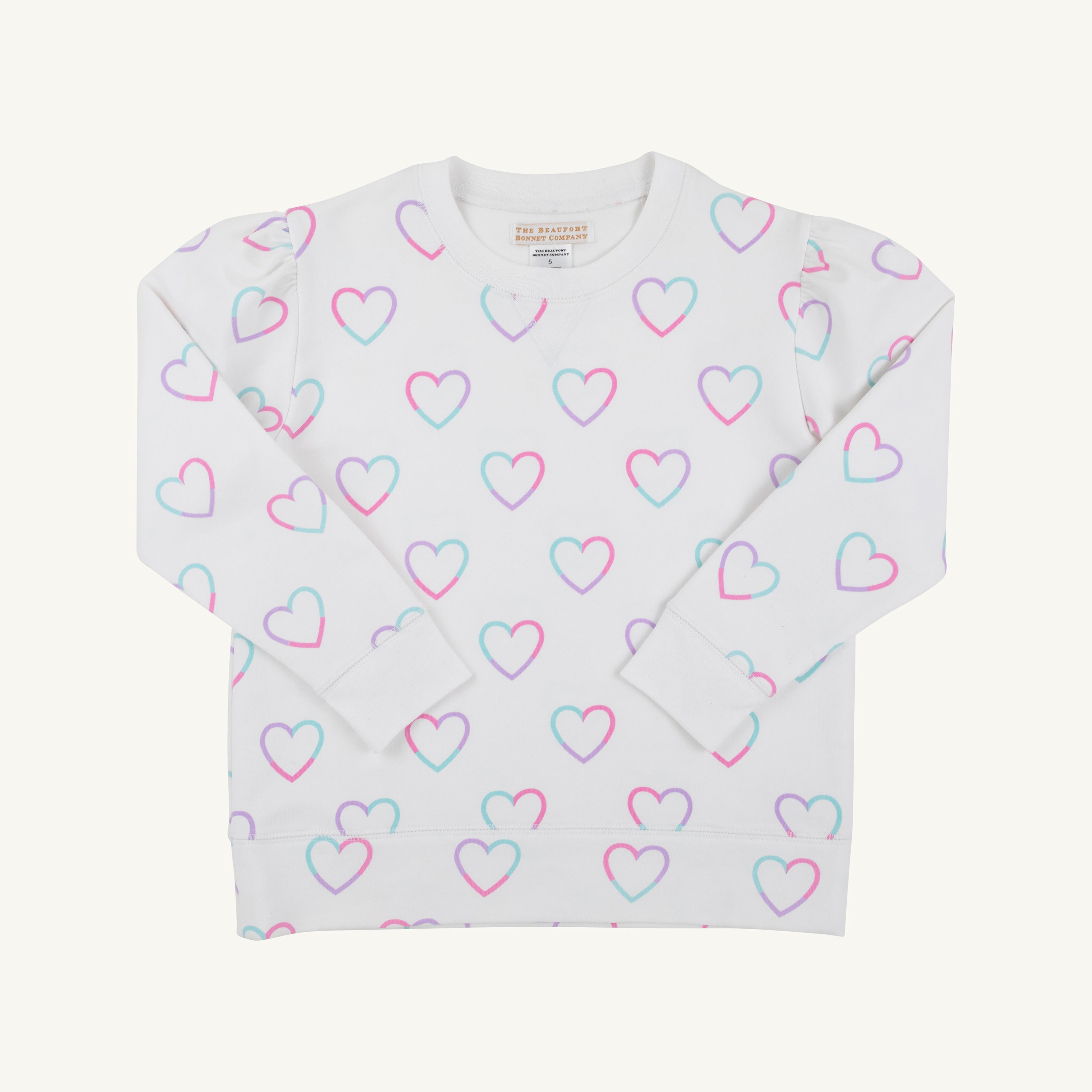 Cassidy Comfy Crewneck Puff Sleeve - Have a Little Heart/Worth Ave White from Anderson Parker
