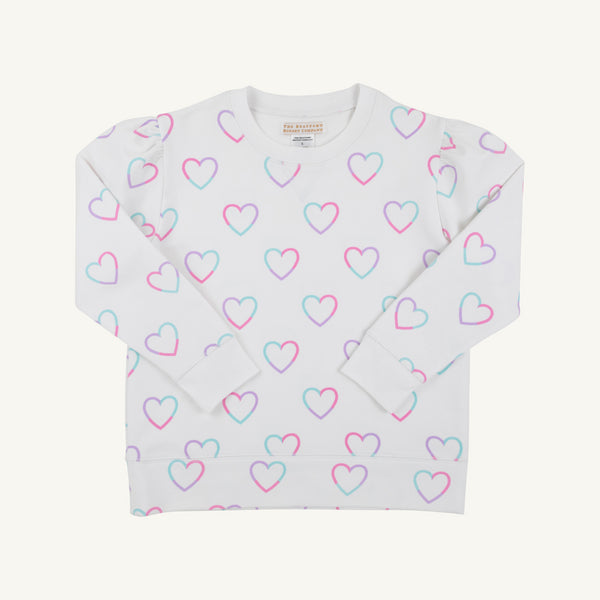 Cassidy Comfy Crewneck Puff Sleeve - Have a Little Heart/Worth Ave White from Anderson Parker