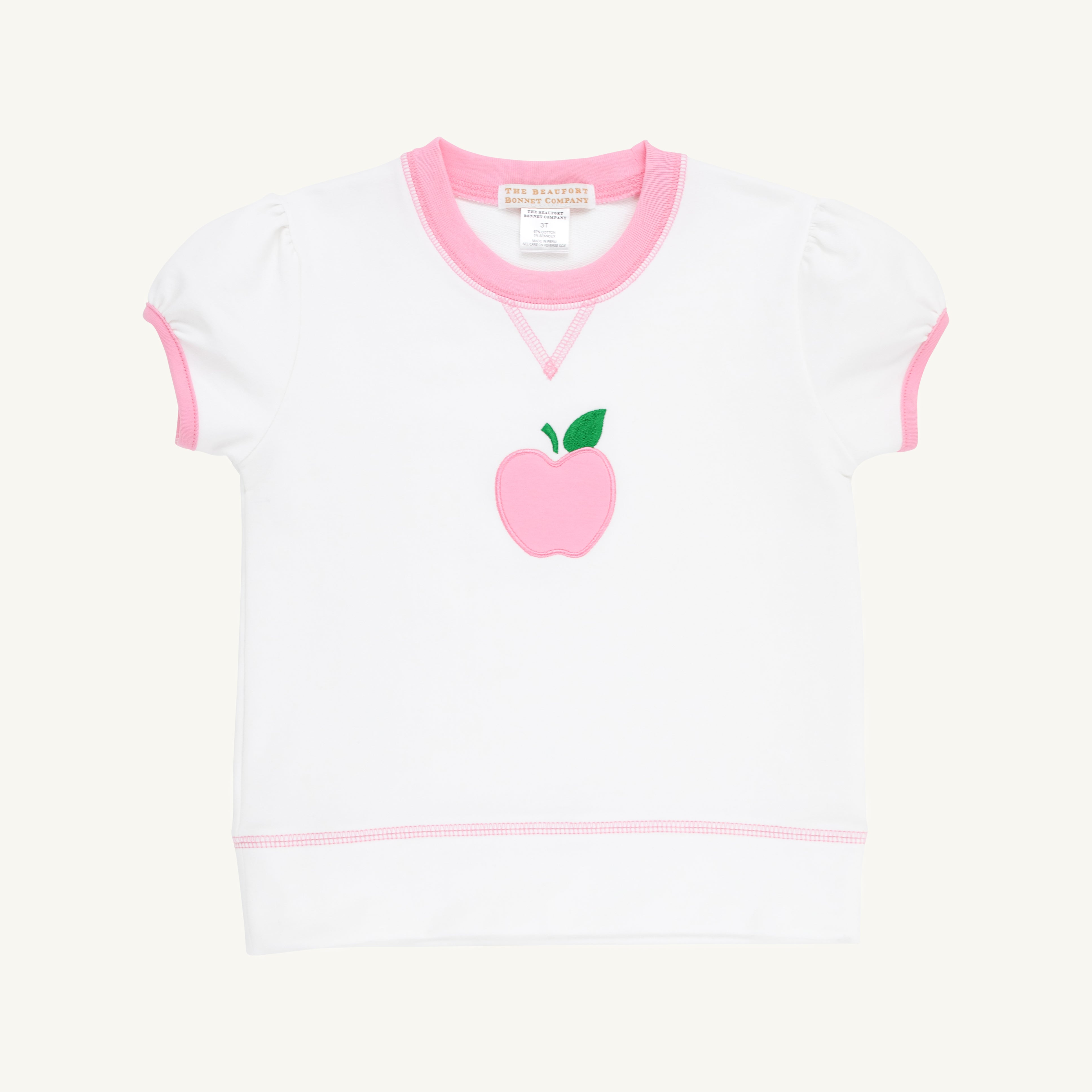 Cassidy Comfy Crewneck- Short Puff Sleeve - Worth Ave White/Hamptons Hot Pink/Apple from Anderson Parker