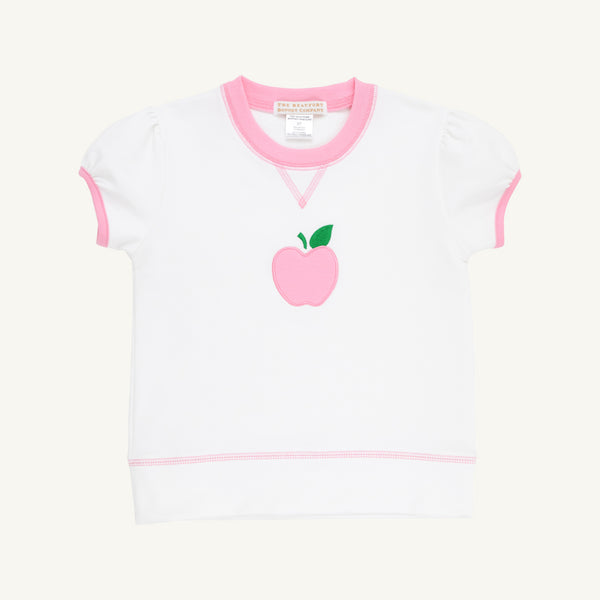 Cassidy Comfy Crewneck- Short Puff Sleeve - Worth Ave White/Hamptons Hot Pink/Apple from Anderson Parker