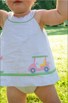 Check Seersucker Skirted Romper with Golf Cart from Anderson Parker