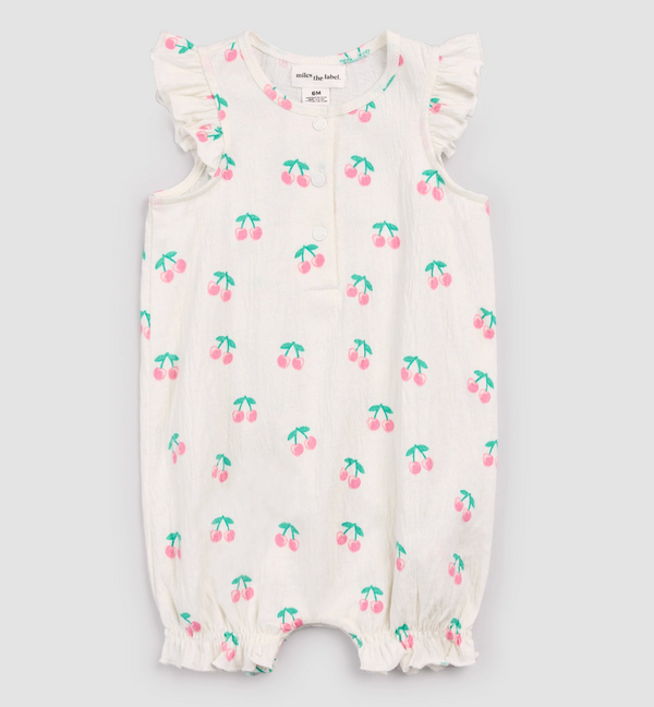 Cherries on Ivory Ruffled Playsuit from Anderson Parker