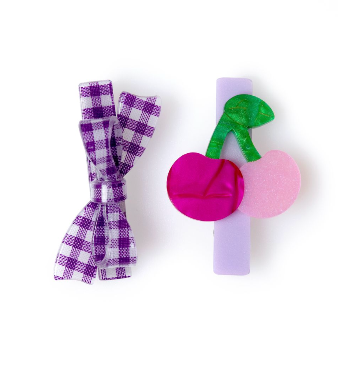 Cherry & Purple Checkered Bow Hair Clips from Anderson Parker