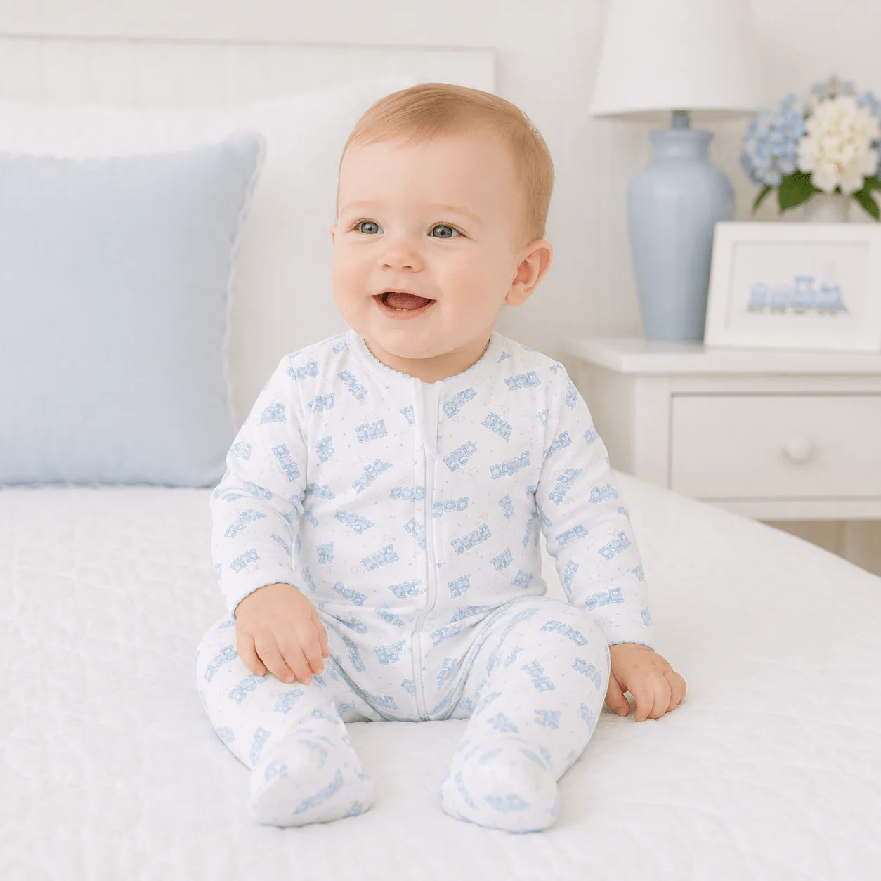Choo Choo Train Print Zip Footie from Anderson Parker