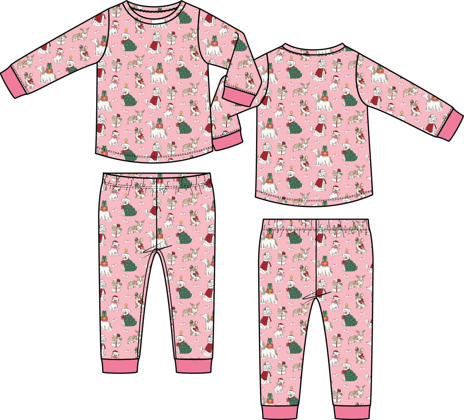 Christmas Dogs Pink - Long Sleeve Loungewear Set from Anderson Parker