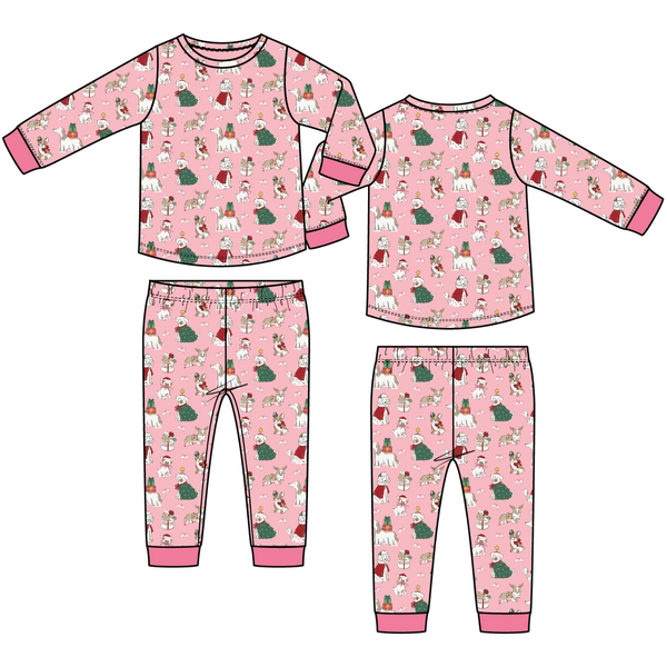 Christmas Dogs Pink - Long Sleeve Loungewear Set from Anderson Parker