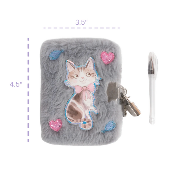 Cuddle Cat Mini Furry Journal with Pen, Lock & 2 Keys Grey from Anderson Parker