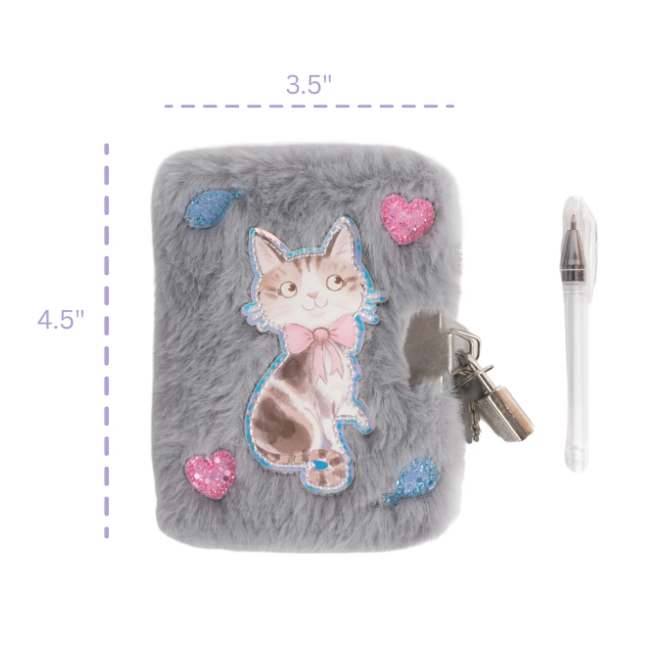 Cuddle Cat Mini Furry Journal with Pen, Lock & 2 Keys Grey from Anderson Parker