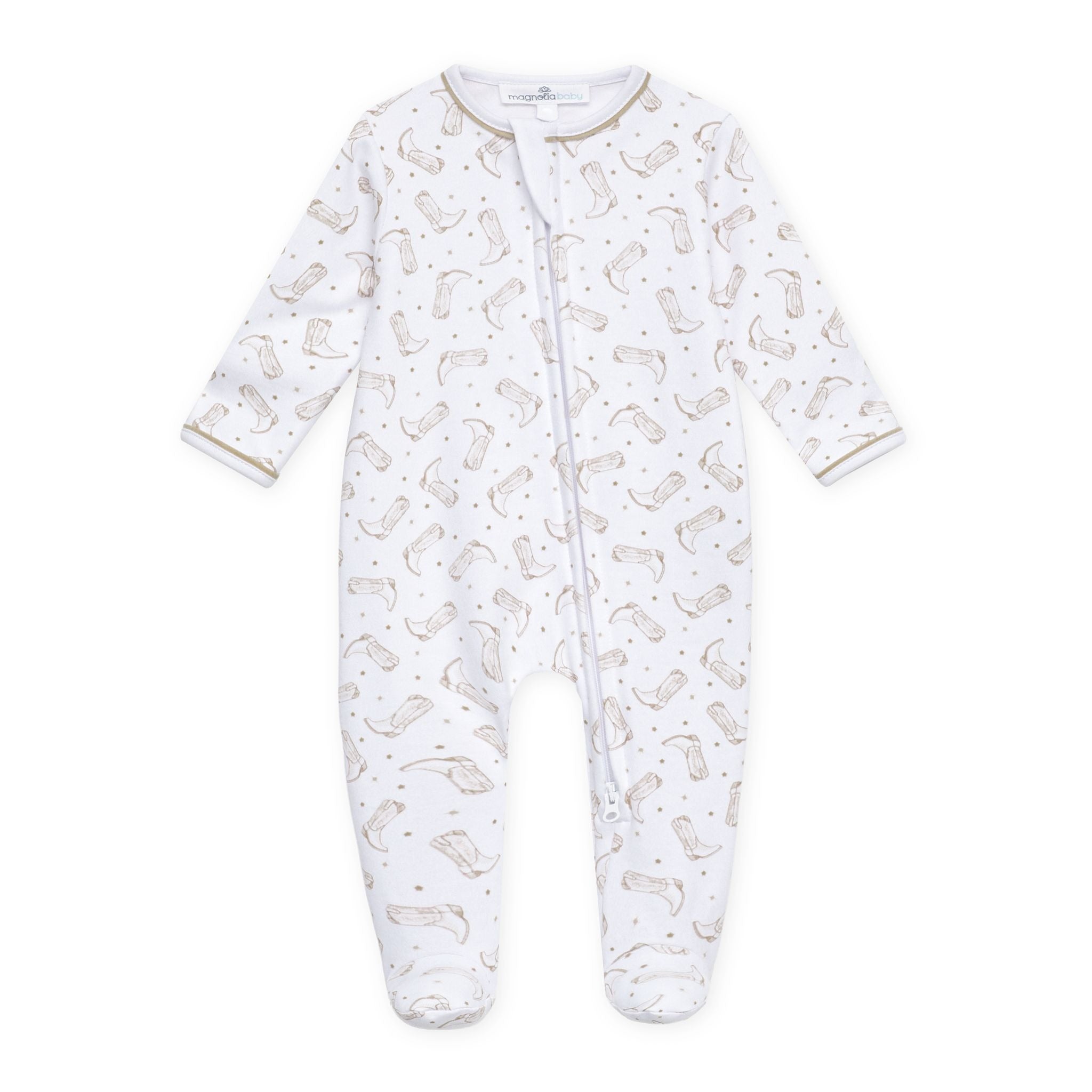 Darling Cowboy Boots Ivory Print Zip Footie from Anderson Parker