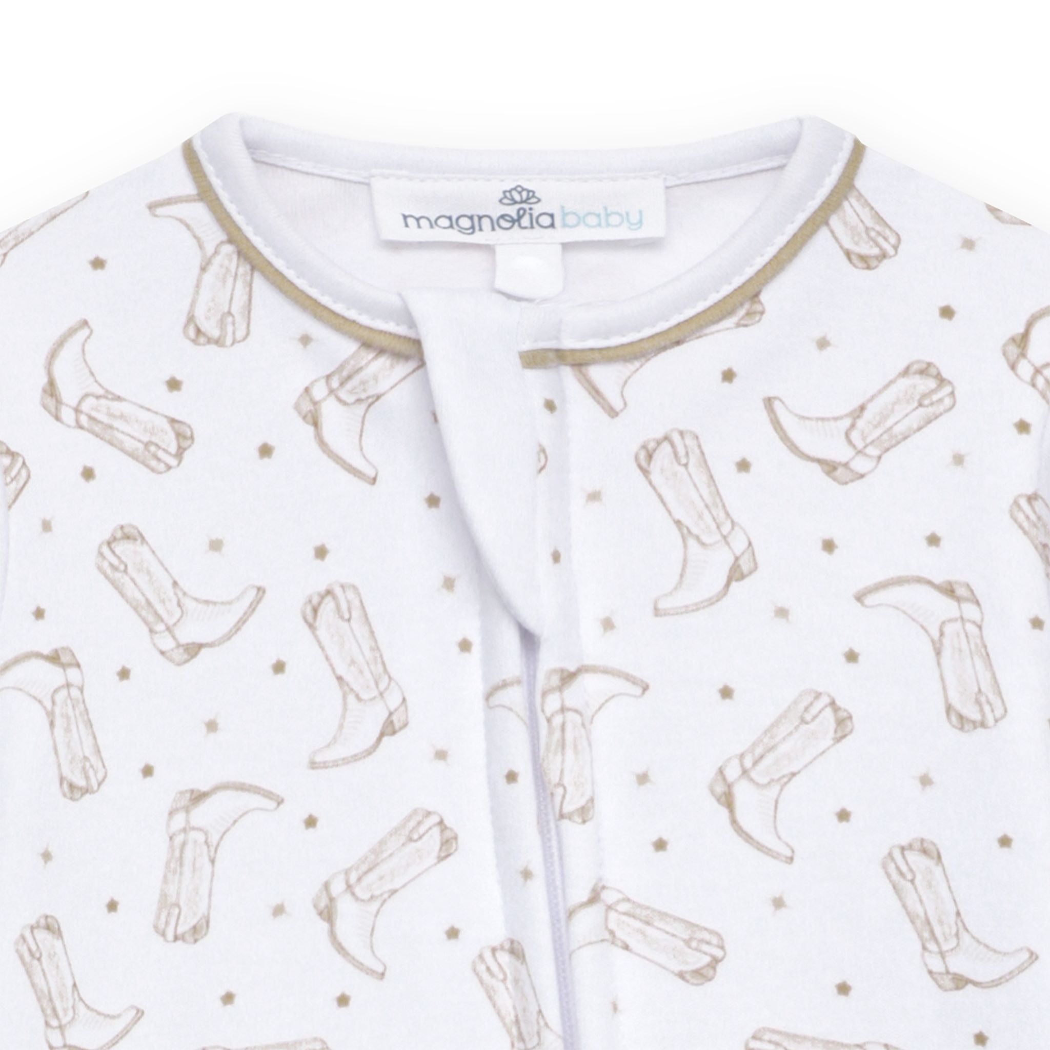 Darling Cowboy Boots Ivory Print Zip Footie from Anderson Parker