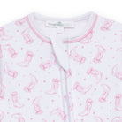 Darling Cowboy Boots Pink Print Ruffle Zip Footie from Anderson Parker