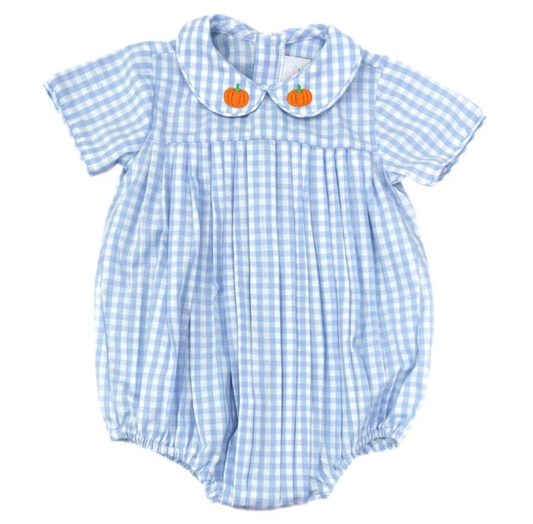 Finn Blue Gingham Bubble - Pumpkins on Collar from Anderson Parker