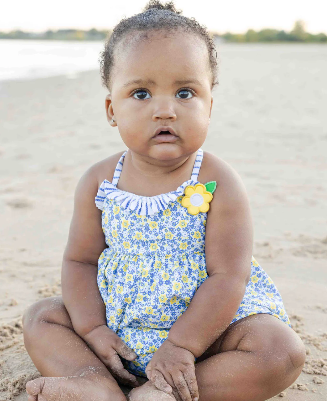 Floral Bubble Swimsuit with Flower - Blue & Yellow from Anderson Parker