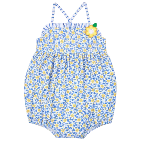 Floral Bubble Swimsuit with Flower - Blue & Yellow from Anderson Parker
