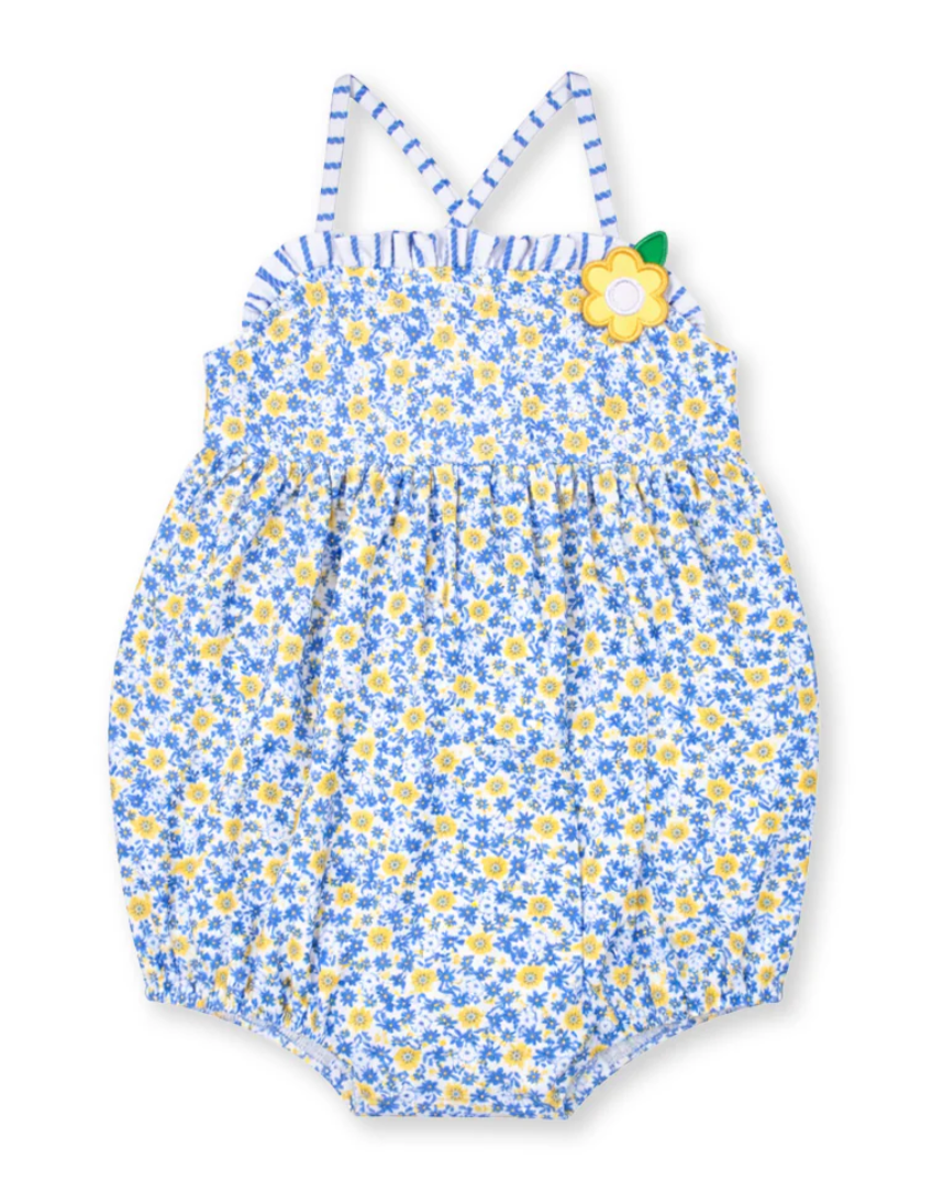 Floral Bubble Swimsuit with Flower - Blue & Yellow from Anderson Parker